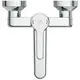 Wandarmatur mit zwei Ausläufen und einem Bedienhebel in verchromtem Finish. Die Marke Ideal Standard ist deutlich erkennbar.